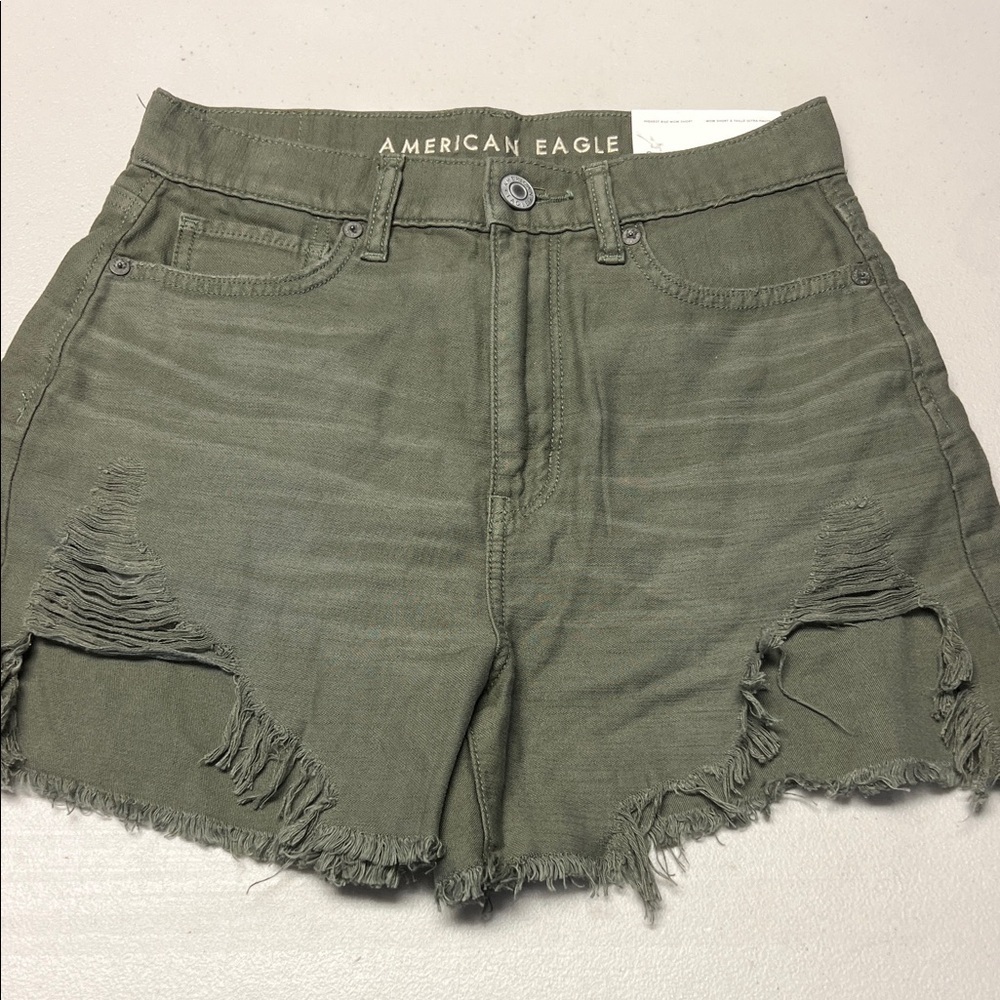 American Eagle Outfitters Green Distressed Jean Shorts